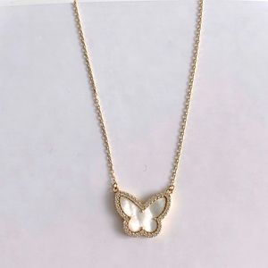 Yellow Gold Mother of Pearl Butterfly Necklace